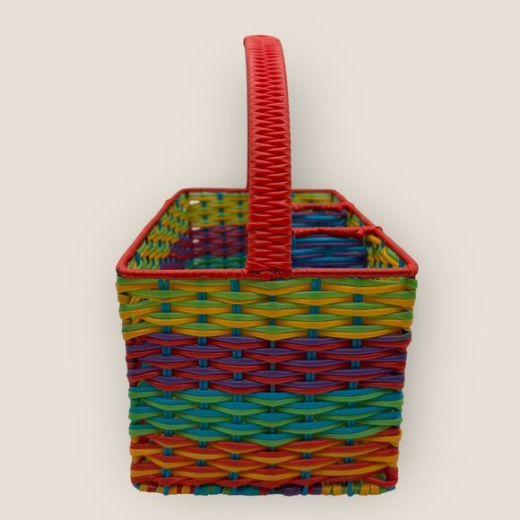 Woven Plastic Utensil and Napkin Basket With Handle Easter Spring Summer Party - Picture 4 of 7